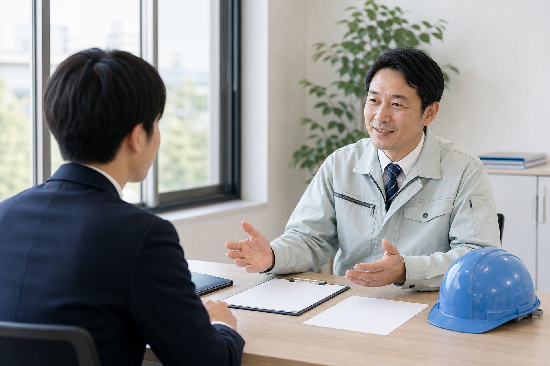 現場で会話する作業員